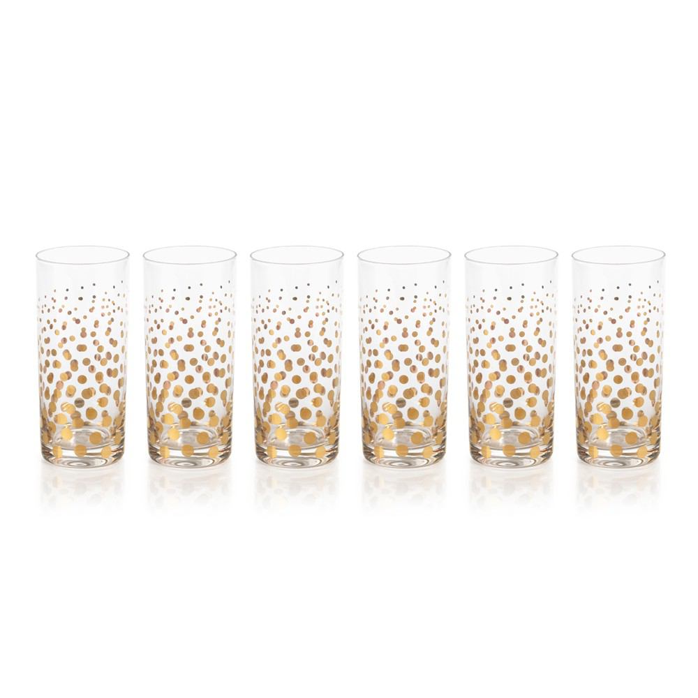 Zodax Seraphina Golden Dot Design Highball Glasses - Set of 6 | Drinkware | Modishstore