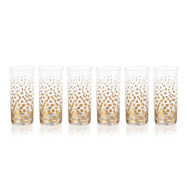 Zodax Seraphina Golden Dot Design Highball Glasses - Set of 6 | Drinkware | Modishstore