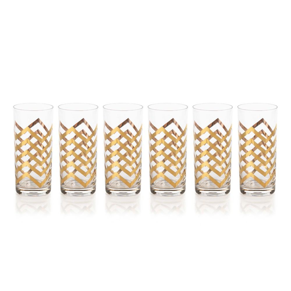 Zodax Seraphina Golden Thick Chevron Highball Glasses - Set of 6 | Drinkware | Modishstore