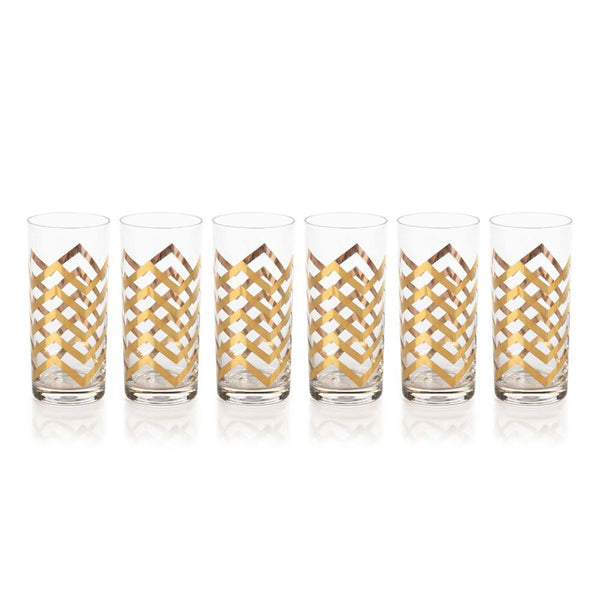 Zodax Seraphina Golden Thick Chevron Highball Glasses - Set of 6 | Drinkware | Modishstore