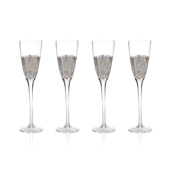 Zodax 4-Piece Reza Crosshatch Champagne Flute Set - Platinum | Drinkware | Modishstore