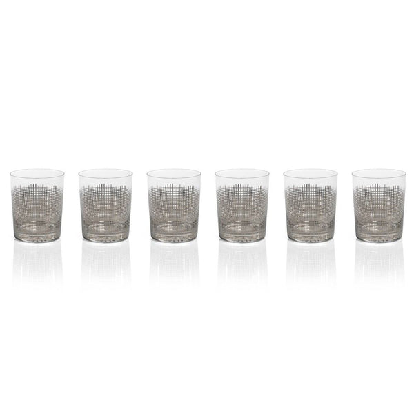 Zodax 6-Piece Reza Crosshatch Double Old Fashioned Glass Set - Platinum | Drinkware | Modishstore
