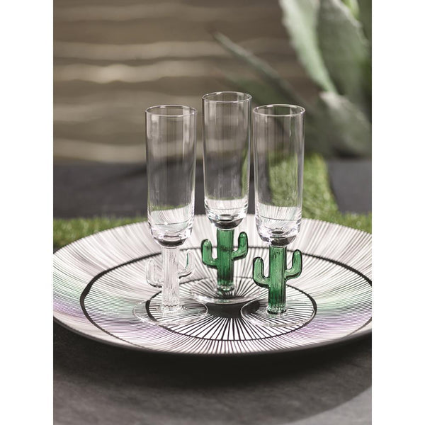Zodax Cabo Cactus Champagne Flutes with Green Base - Set of 4 | Drinkware | Modishstore