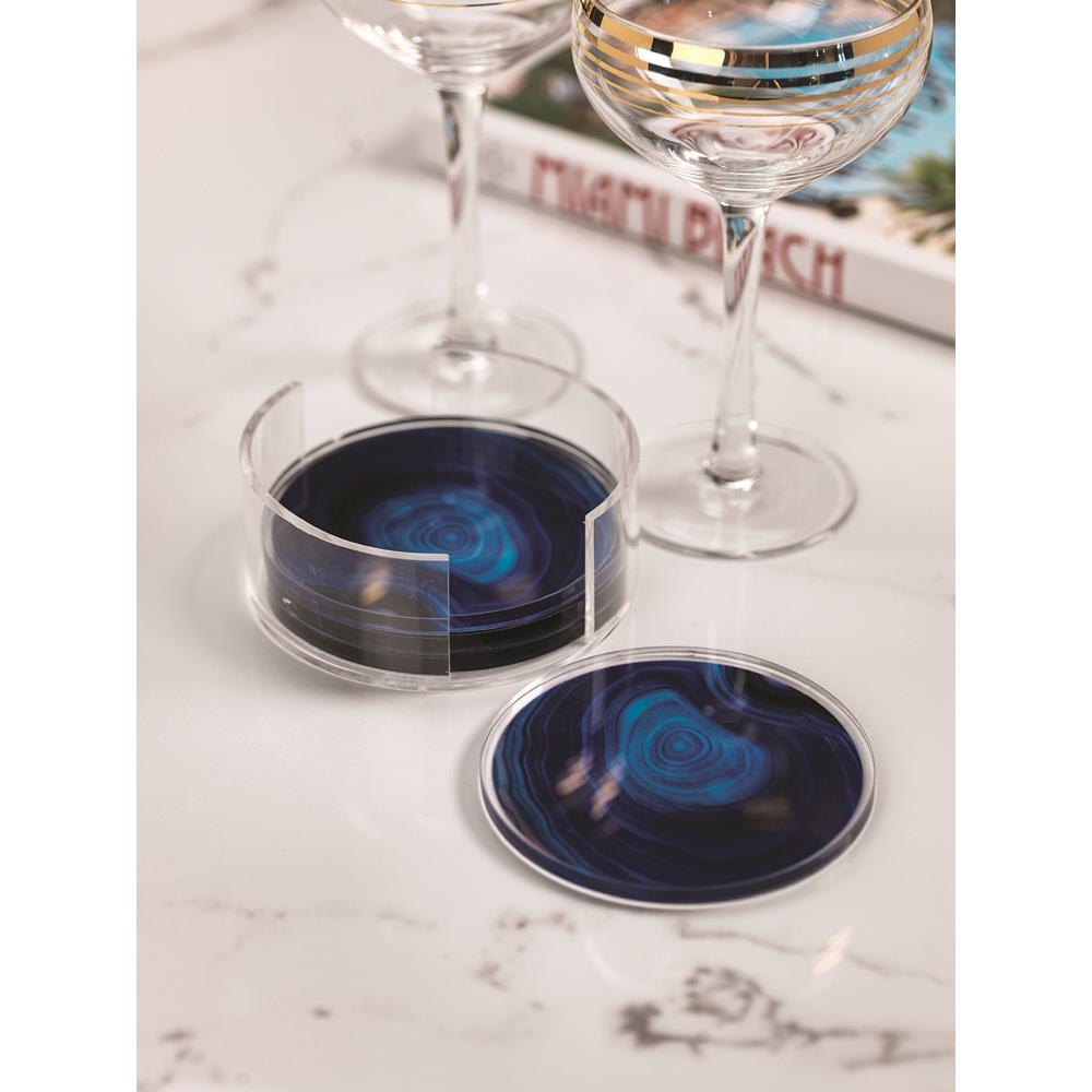 Zodax Deep Blue Agate Coasters with Holder - Set of 6 | Wine & Bar Accessories | Modishstore-2