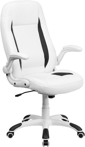 Flash Furniture High Back White Leather Executive Swivel Office Chair With Flip-Up Arms | Office Chairs | Modishstore