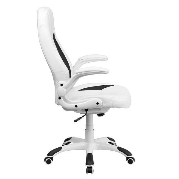 Flash Furniture High Back White Leather Executive Swivel Office Chair With Flip-Up Arms | Office Chairs | Modishstore-4