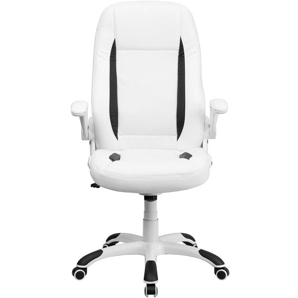Flash Furniture High Back White Leather Executive Swivel Office Chair With Flip-Up Arms | Office Chairs | Modishstore-2
