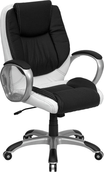Flash Furniture Mid-Back Black And White Leather Executive Swivel Office Chair | Office Chairs | Modishstore