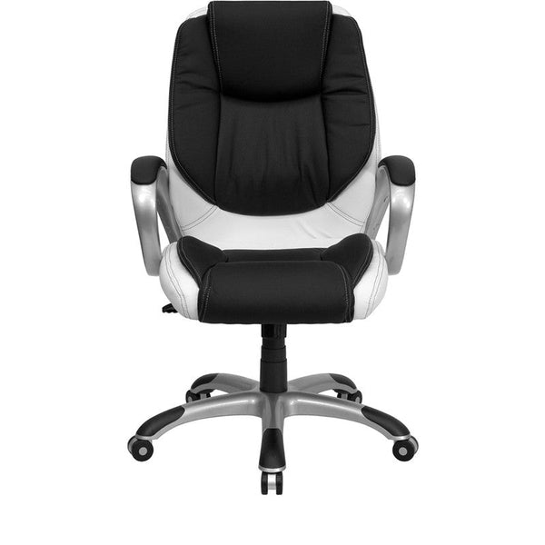 Flash Furniture Mid-Back Black And White Leather Executive Swivel Office Chair | Office Chairs | Modishstore-2