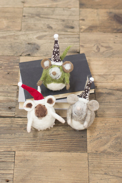 Kalalou Felt Mice With Christmas Hats - Set Of 6-2