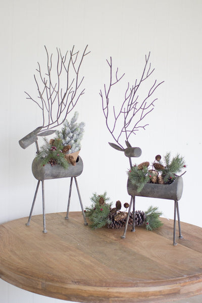 Kalalou Metal Deer Planters - Rustic Grey - Set Of 2 | Modishstore | Planters, Troughs & Cachepots
