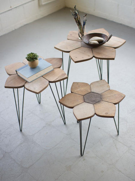 Kalalou Set Of 3 Flower Side Tables With Wooden Tops | Modishstore | Side Tables