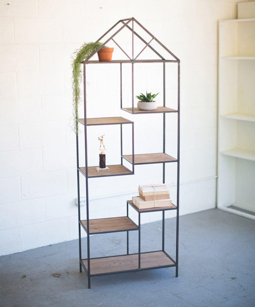 Kalalou Metal & Wood House Shape Shelving Unit | Modishstore | Shelves & Shelving Units