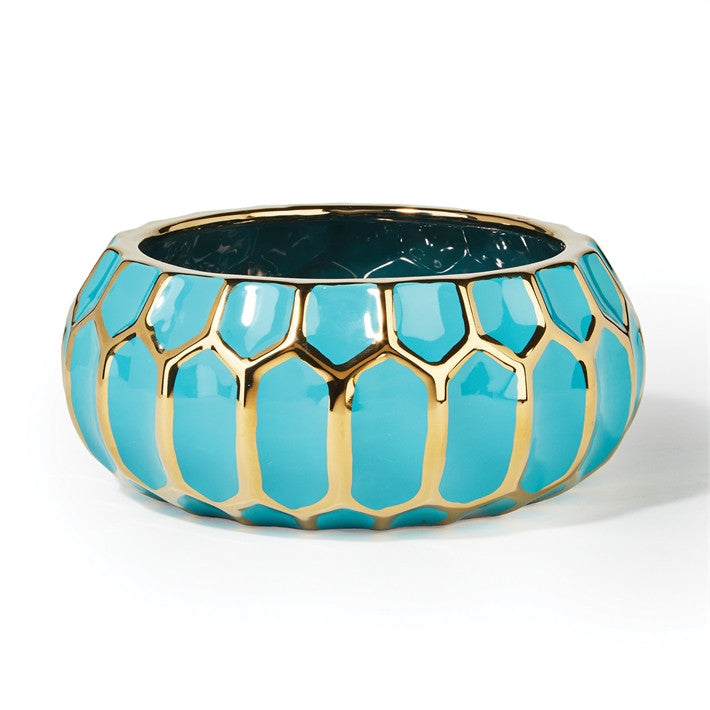 Tozai Home Faceted Turquoise and Gold Edged Bowl - Set Of 3