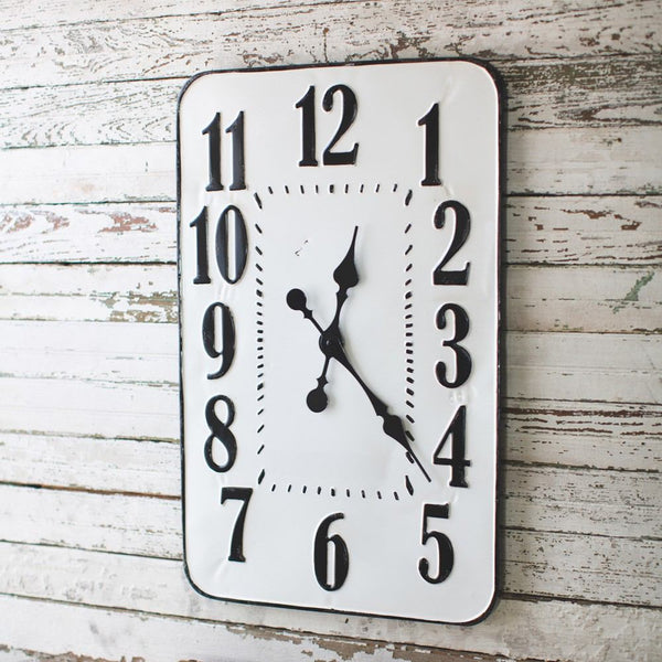 Kalalou Enamelware Rectangle Wall Clock | Modishstore | Clocks