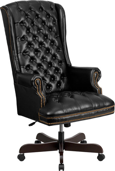 Flash Furniture CI-360-BK-GG High Back Traditional Tufted Black Leather Executive Swivel Office Chair | Office Chairs | Modishstore