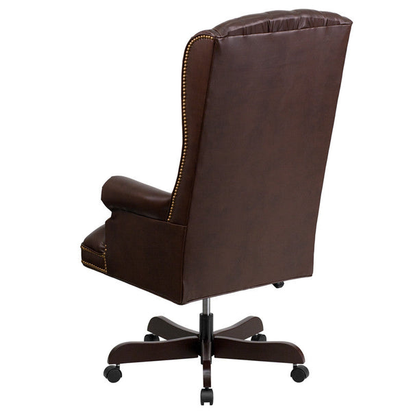 Flash Furniture CI-360-BRN-GG High Back Traditional Tufted Brown Leather Executive Swivel Office Chair | Office Chairs | Modishstore-3