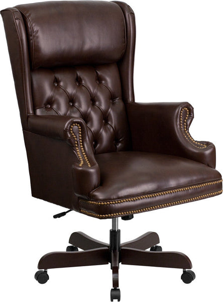 Flash Furniture CI-J600-BRN-GG High Back Traditional Tufted Brown Leather Executive Swivel Office Chair | Office Chairs | Modishstore
