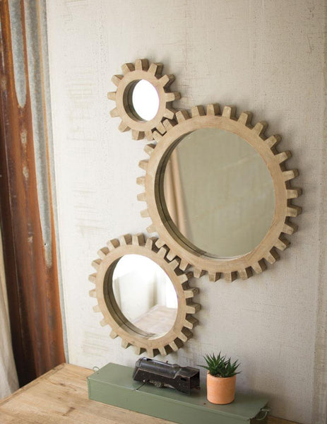Kalalou Set Of 3 Wooden Gears Mirrors | Modishstore | Mirrors