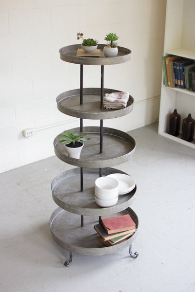 Kalalou Five Tiered Round Metal Display Tower | Modishstore | Shelves & Shelving Units