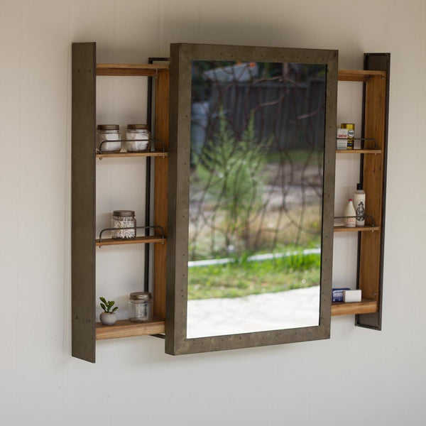 Kalalou Shelf With Rolling Mirror Door | Modishstore | Mirrors