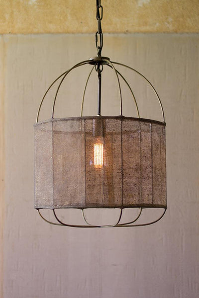 Kalalou Drum Pendant Light With Fabric Shade | Modishstore | Pendant Lamps