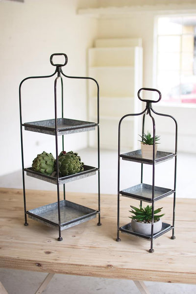 Kalalou Tall Metal Display Stands W/ Galvanized Trays - Set Of 2 | Modishstore | Trays
