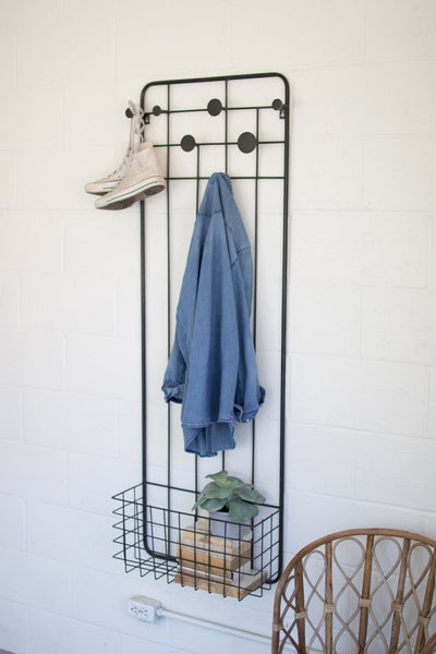 Kalalou Metal Wall Coat Rack With Storage Basket | Modishstore | Coat Racks