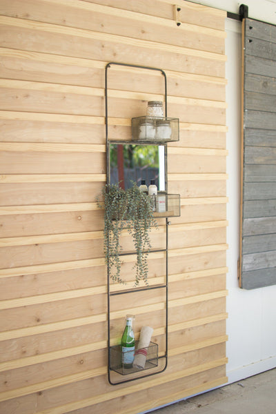Kalalou Metal Wall Ladder With Baskets And Mirror | Modishstore | Wall Decor