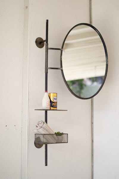 Kalalou Adjustable Round Mirror With Basket And Shelf | Modishstore | Mirrors
