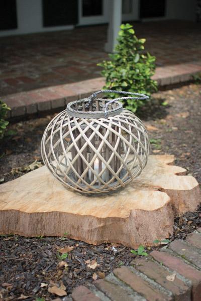 Kalalou Low Round Grey Willow Lantern With Glass | Modishstore | Lanterns