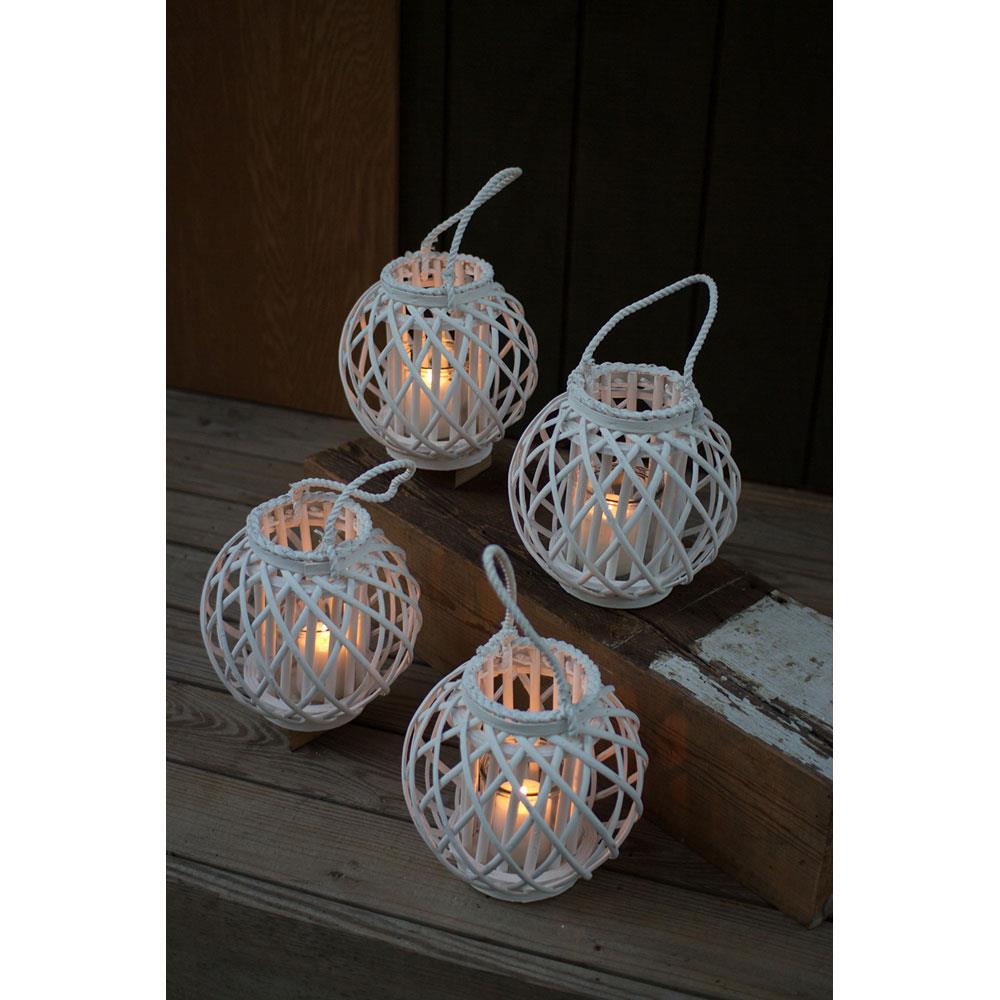 Kalalou  White Willow Lantern With Glass Insert - Set Of 4-2