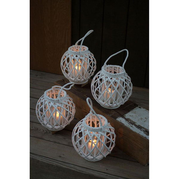Kalalou  White Willow Lantern With Glass Insert - Set Of 4-2