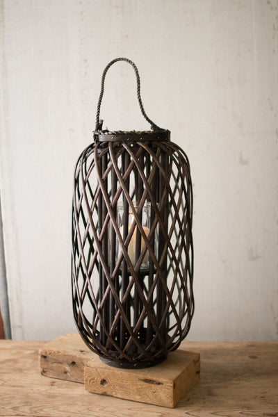 Kalalou Dark Brown Willow Lantern With Glass | Modishstore | Lanterns