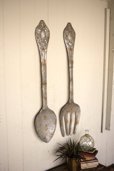 Kalalou Large Metal Fork And Spoon Wall Decor - Set Of 2 | Modishstore | Wall Decor