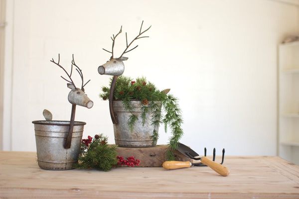 Kalalou Set Of 2 Metal Deer Planters | Modishstore | Planters, Troughs & Cachepots