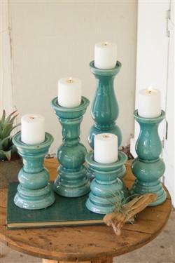 Kalalou Ceramic Candle Holders - Light Blue - Set Of 5 | Modishstore | Candle Holders