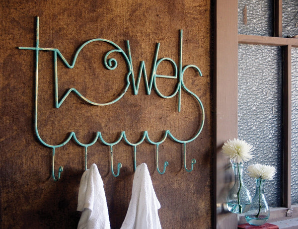 Kalalou Turquoise Metal Fish Shaped Towel Rack | Modishstore | Hooks & Racks