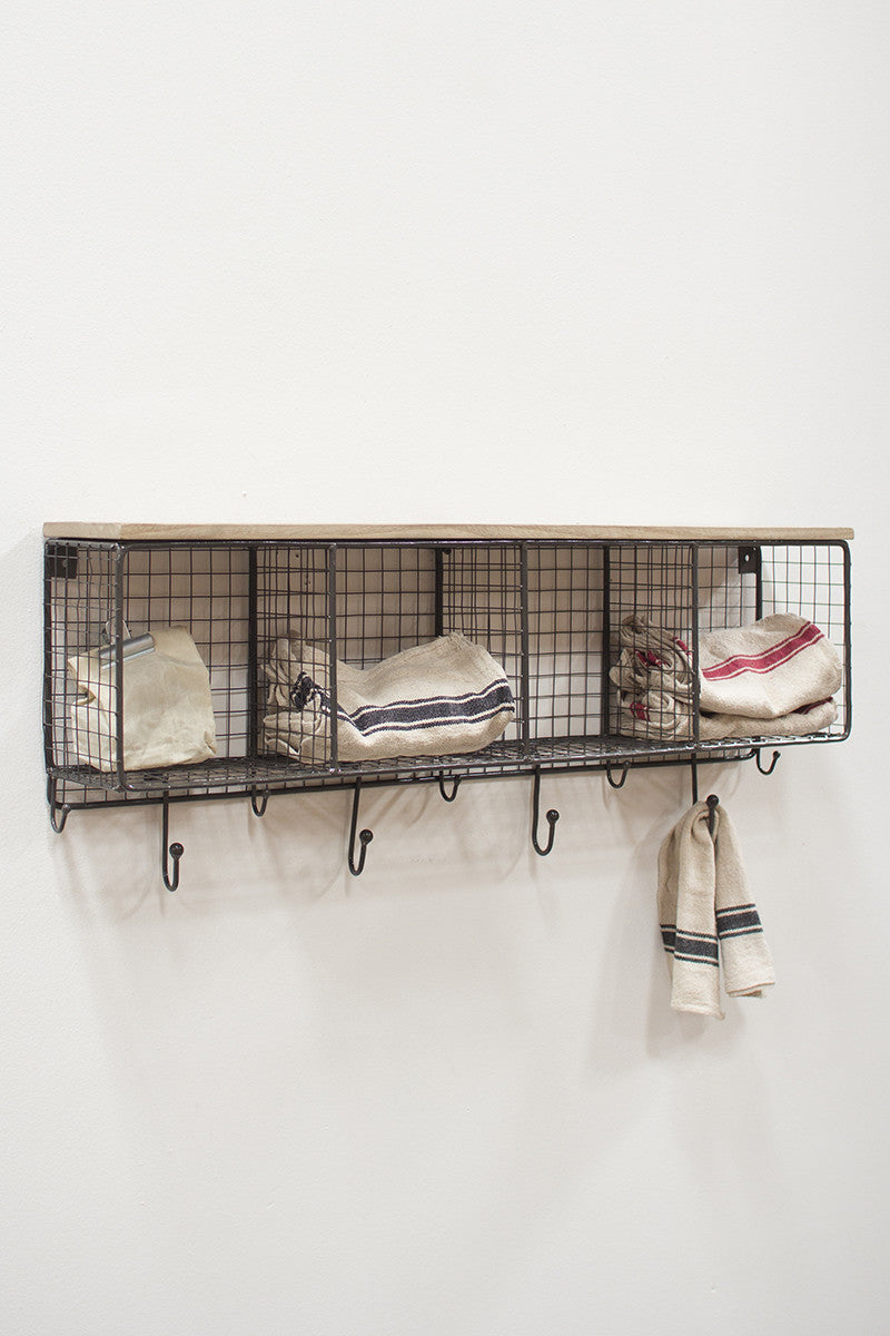 Kalalou Wire Mesh Four Cubbies With Wooden Top-3