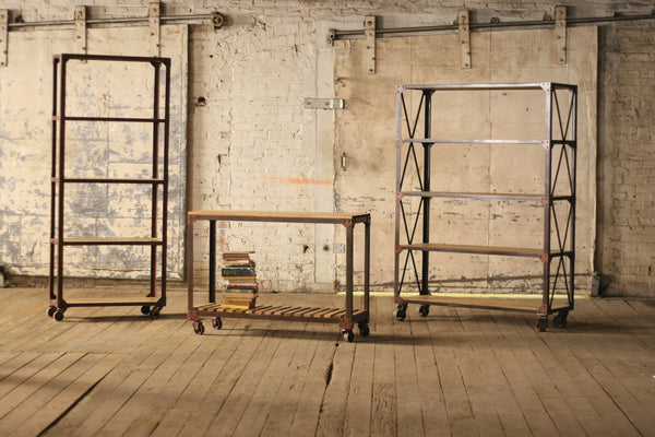 Kalalou Tall Iron And Wood Display With Five Shelves And Iron Casters-3