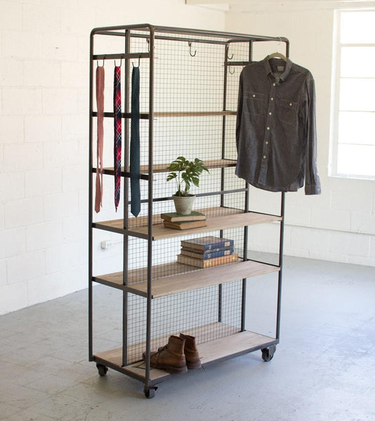 Kalalou Rolling Closet On Metal Casters | Modishstore | Shelves & Shelving Units