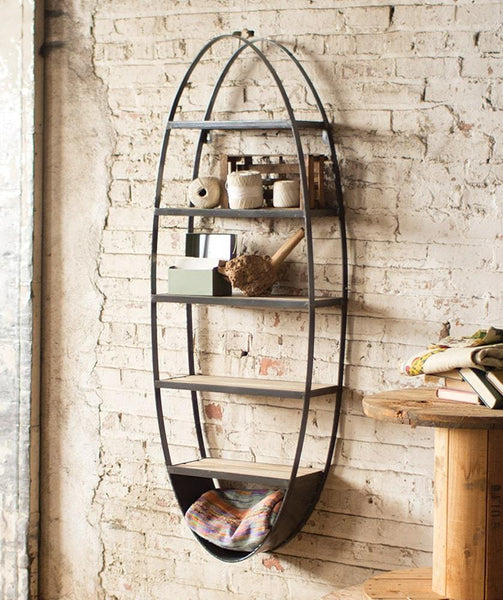 Kalalou Metal And Wood Oval Wall Shelf | Modishstore | Wall Shelf