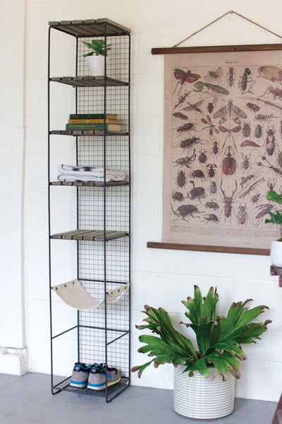 Kalalou Wood And Metal Storage Tower With Canvas Sling Shelf | Modishstore | Shelves & Shelving Units