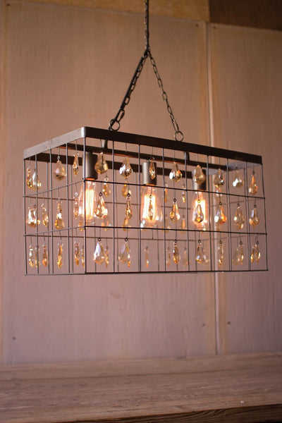 Kalalou Large Rectangle Pendant Light With Amber Glass Gems | Modishstore | Pendant Lamps