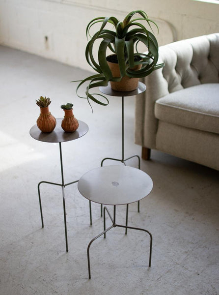 Kalalou Set Of 3 Tall Metal Display Pedestals | Modishstore | Accent Tables