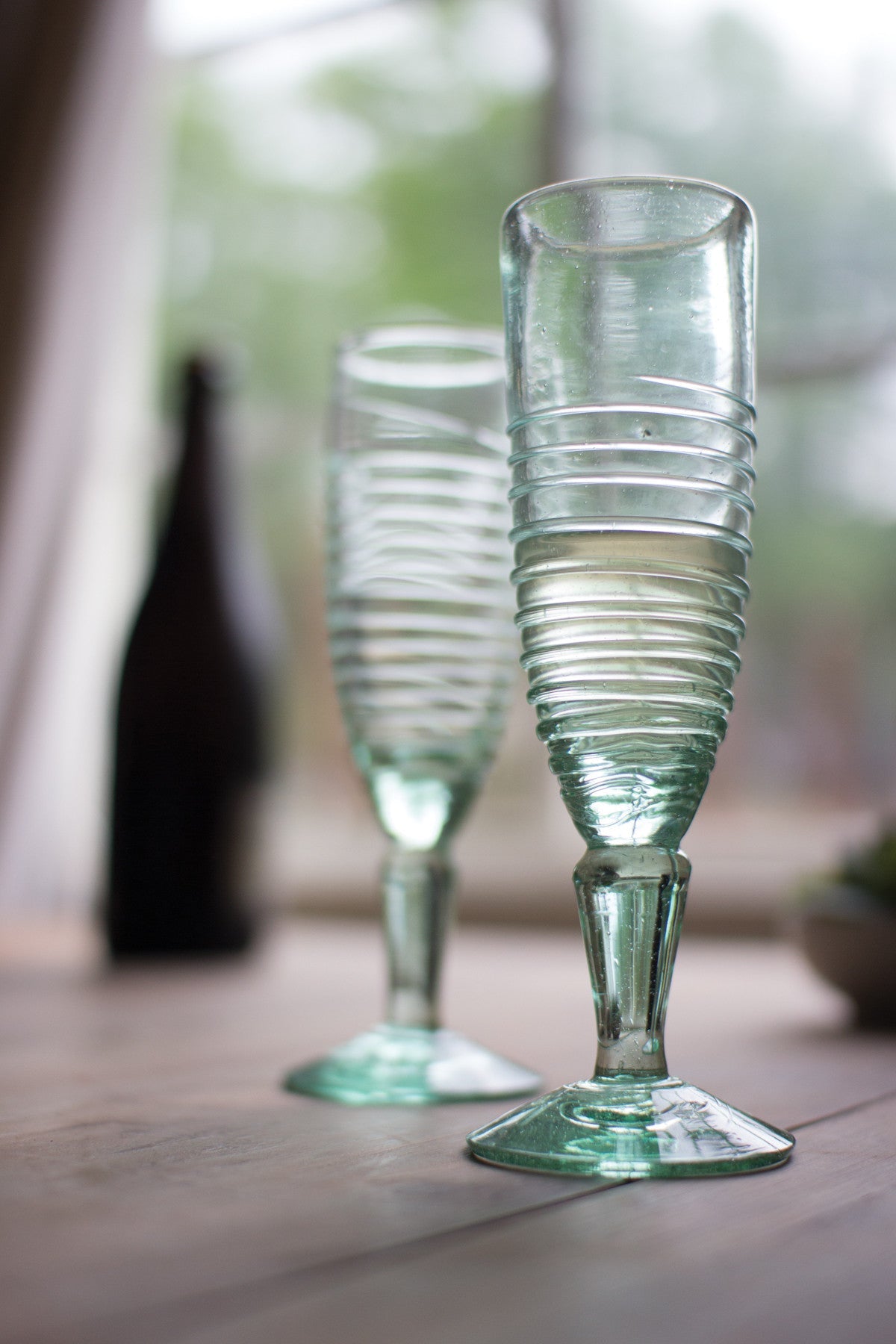 Kalalou Recycled Glass Champagne Flute - Bottom Swirl | Modishstore | Drinkware