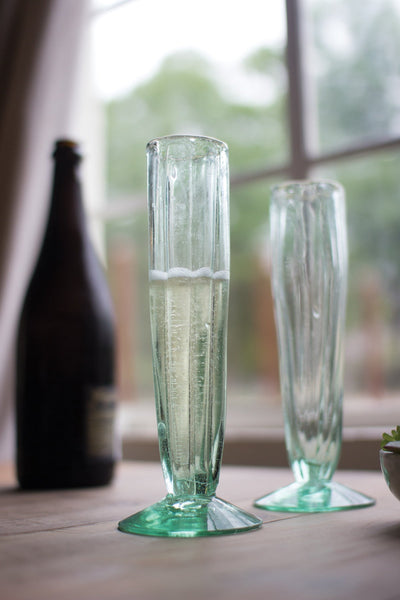 Kalalou Recycled Glass Champagne Flute - Fluted Cone | Modishstore | Drinkware