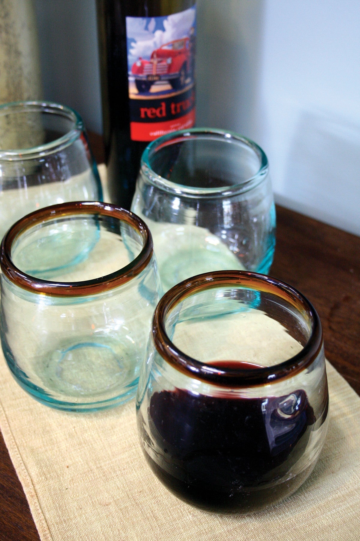 Kalalou Stemless Wine Glass Amber Rim | Modishstore | Drinkware