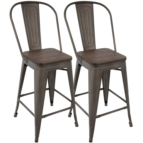 LumiSource Oregon High Back Counter Stool - Set of 2 | Modishstore | Bar Stools
