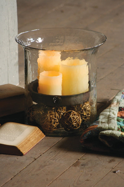 Kalalou Giant Glass Candle Cylinder With Metal Insert | Modishstore | Candle Holders